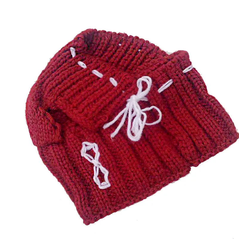 Grey 100% cotton knitted winter hat for small female dogs