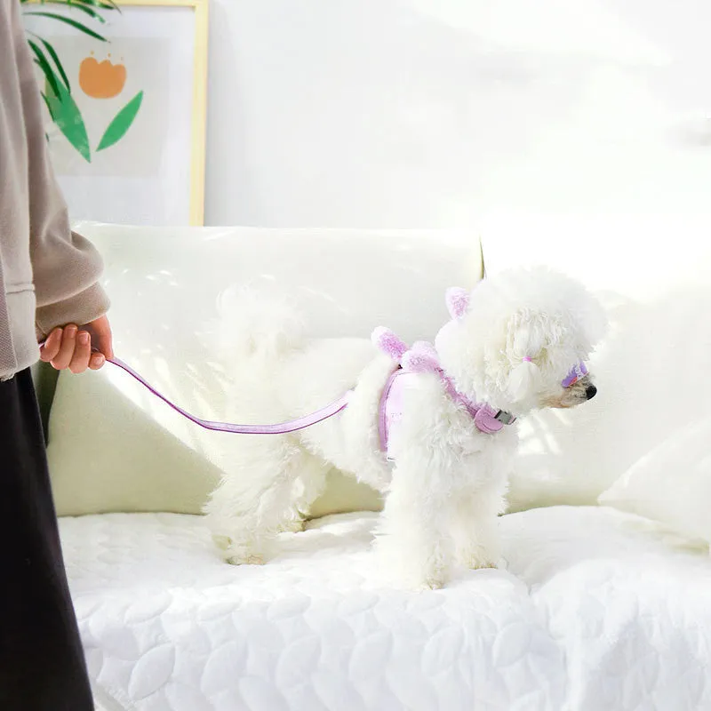 Polyester cat dog harness and leash set vest style in purple with leash for small pets 3-12 pounds