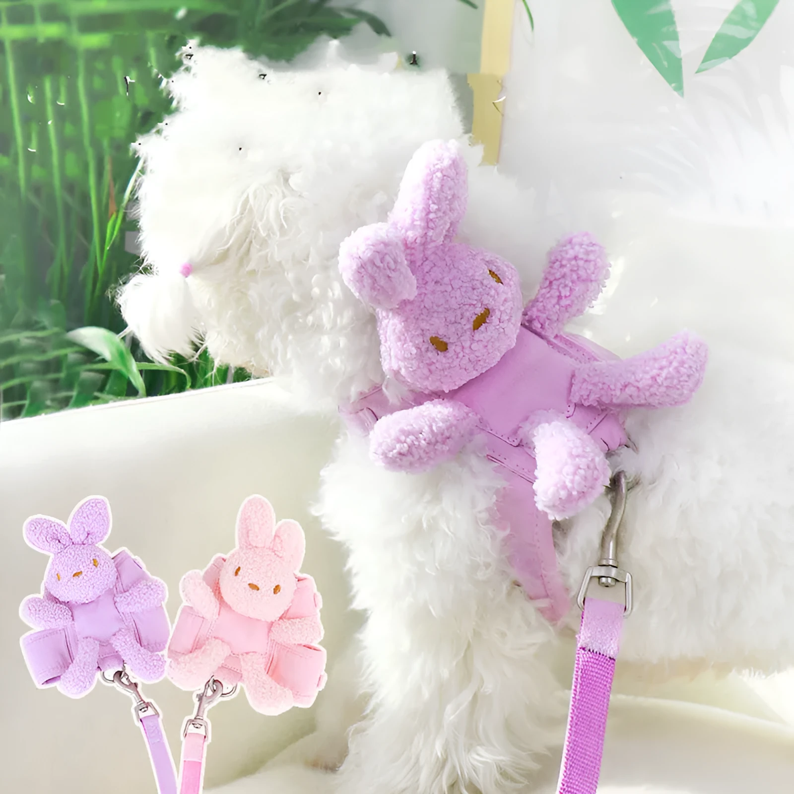 Polyester cat dog harness and leash set vest style in purple with leash for small pets 3-12 pounds
