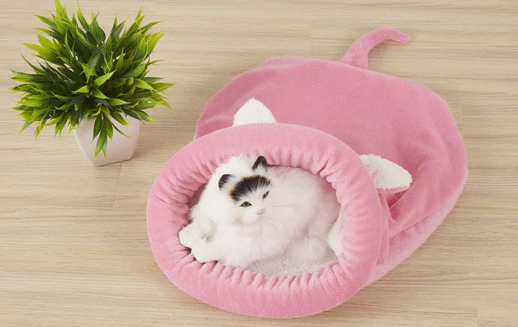 Cat and dog cloth sleeping bag nest with big ears and small tails in coffee colour