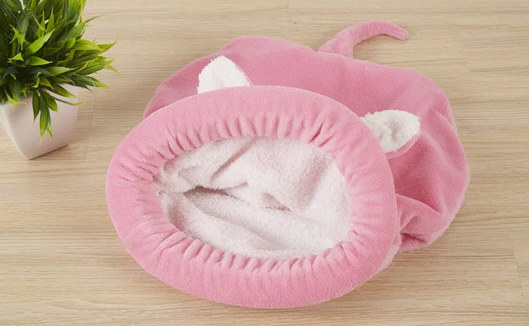 Cat and dog cloth sleeping bag nest with big ears and small tails in coffee colour
