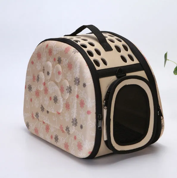 Collapsible EVA pet carrier bag in medium size, pink colour, folded flat with two zippers