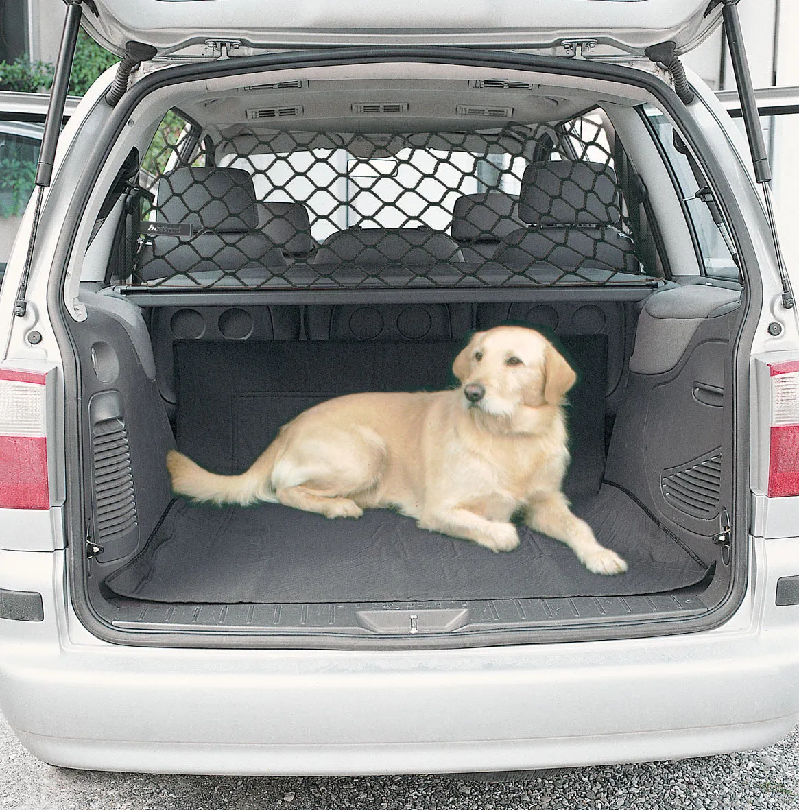 Black mesh dog car isolation net for hatchback, measuring 120cm by 70cm