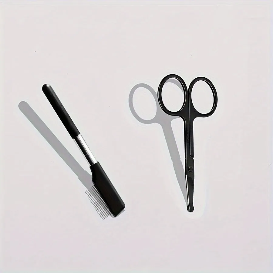 Black ambidextrous pet grooming brush with soft bristles for tear stains and a comb end for hair removal.