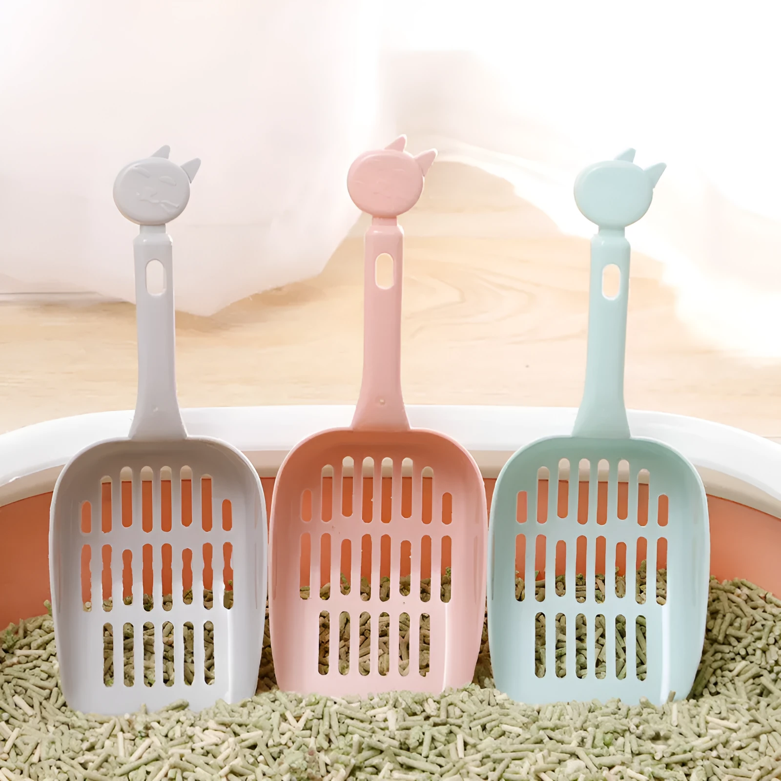 Thickened PP resin cat litter shovel 25cm long 9cm wide with large hole strip design