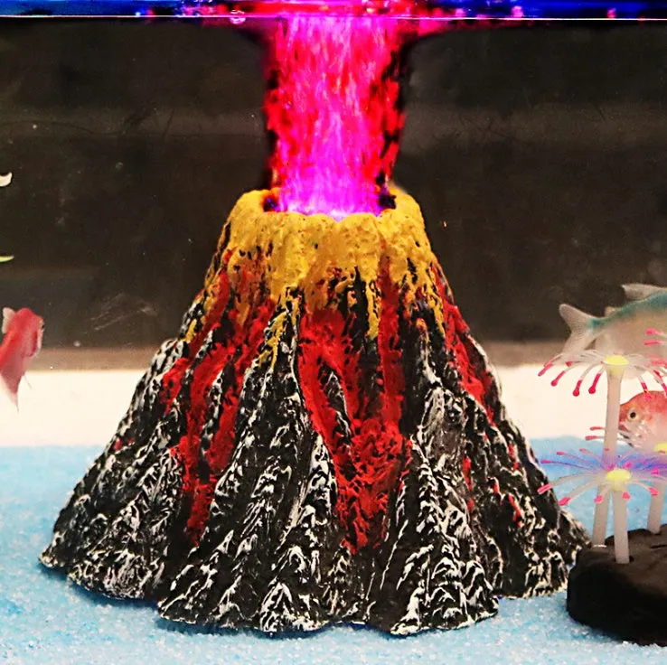 Fish tank creative ornament volcano package - resin stone cave for aquarium hiding and breeding, textured finish