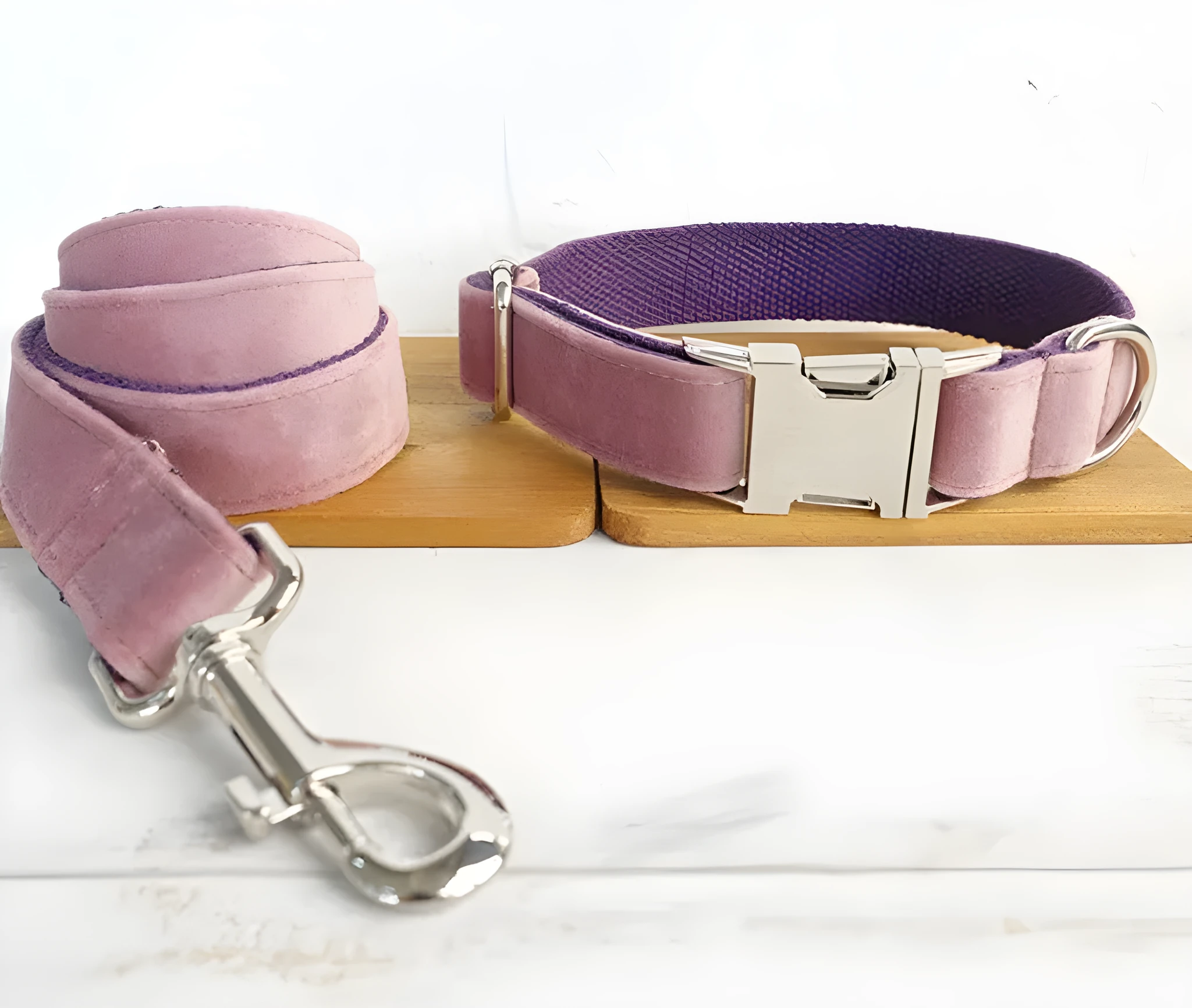 Adjustable nylon dog collar set in pink purple, five sizes from XS to XL for small to extra-large dogs