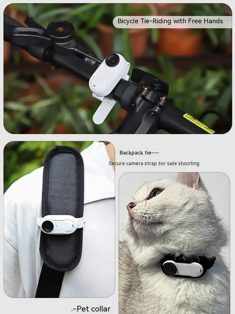 Black silicone pet collar camera for wireless recording on cats and dogs, USB charging.
