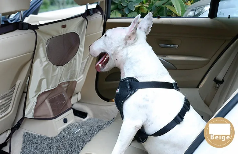 Pet car fence rear seat screen in black, made from nylon cloth and PVC net, 54x49cm size