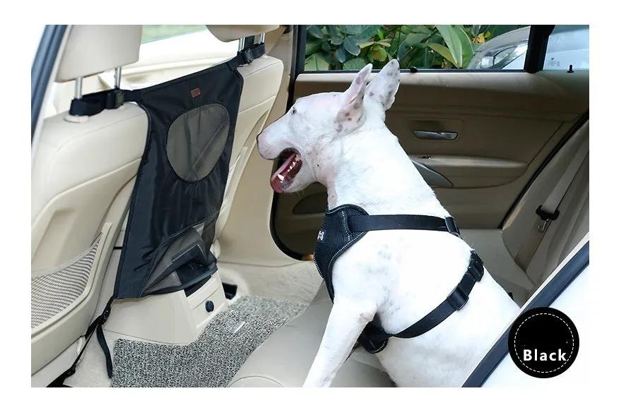 Pet car fence rear seat screen in black, made from nylon cloth and PVC net, 54x49cm size