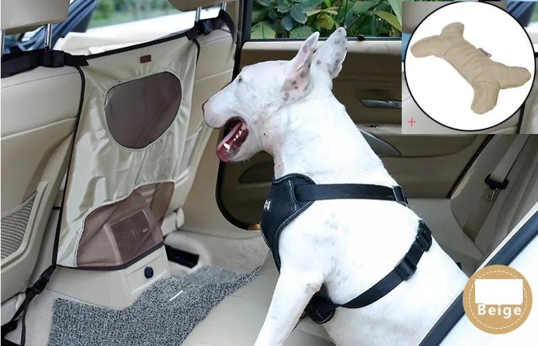Pet car fence rear seat screen in black, made from nylon cloth and PVC net, 54x49cm size