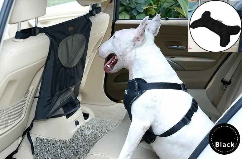 Pet car fence rear seat screen in black, made from nylon cloth and PVC net, 54x49cm size