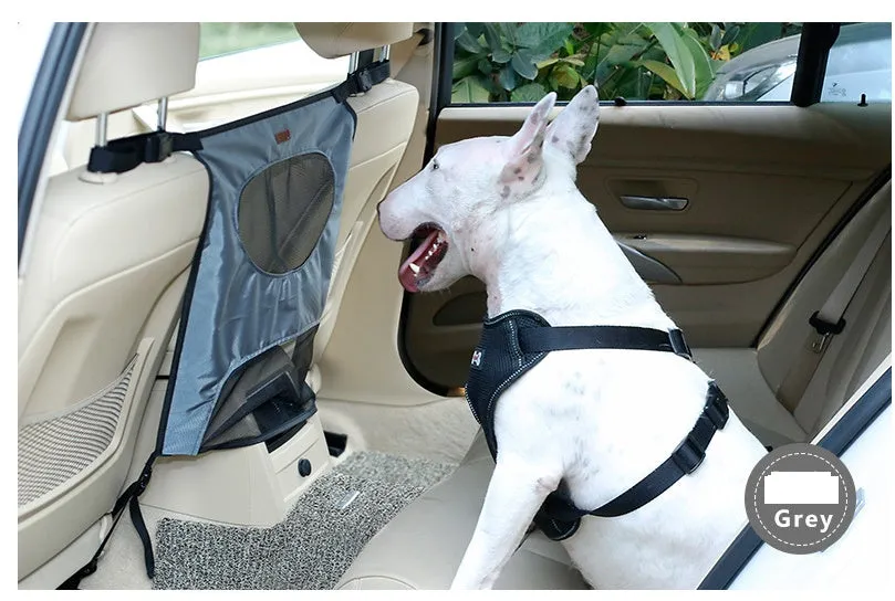 Pet car fence rear seat screen in black, made from nylon cloth and PVC net, 54x49cm size