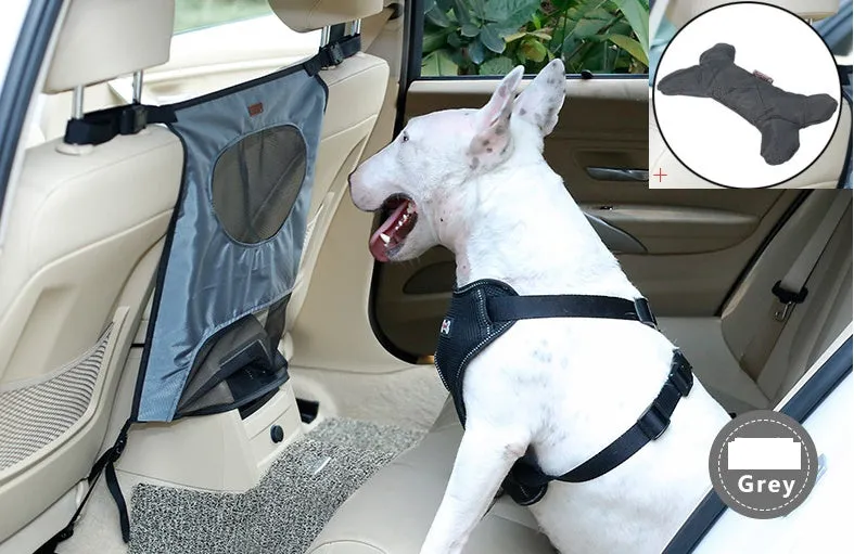 Pet car fence rear seat screen in black, made from nylon cloth and PVC net, 54x49cm size
