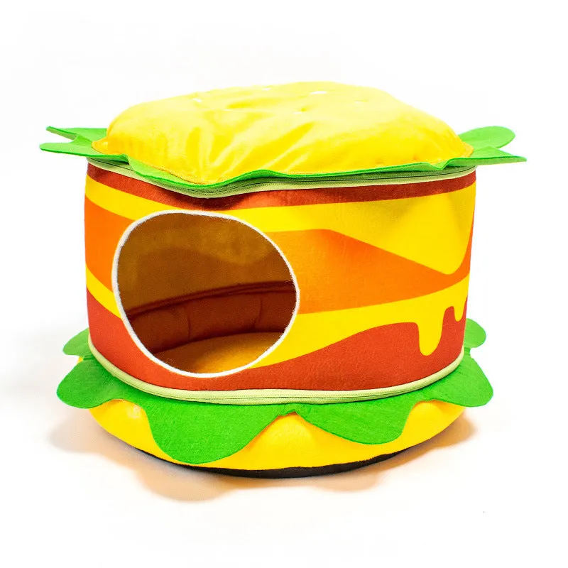 Crystal super soft velvet cat bed in French fries design with reversible cushion, 44x8.5x44cm