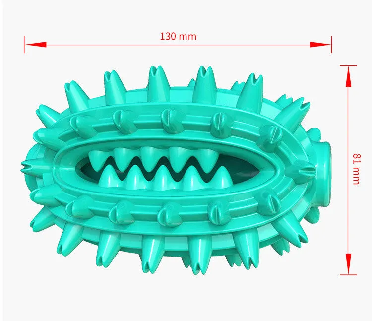 TPR cactus dog chew toy with rope in green, lake blue and yellow colours