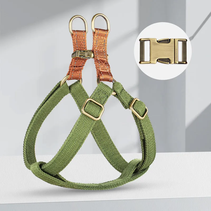 Vest style dog leash harness in brown colour with adjustable straps and alloy fasteners
