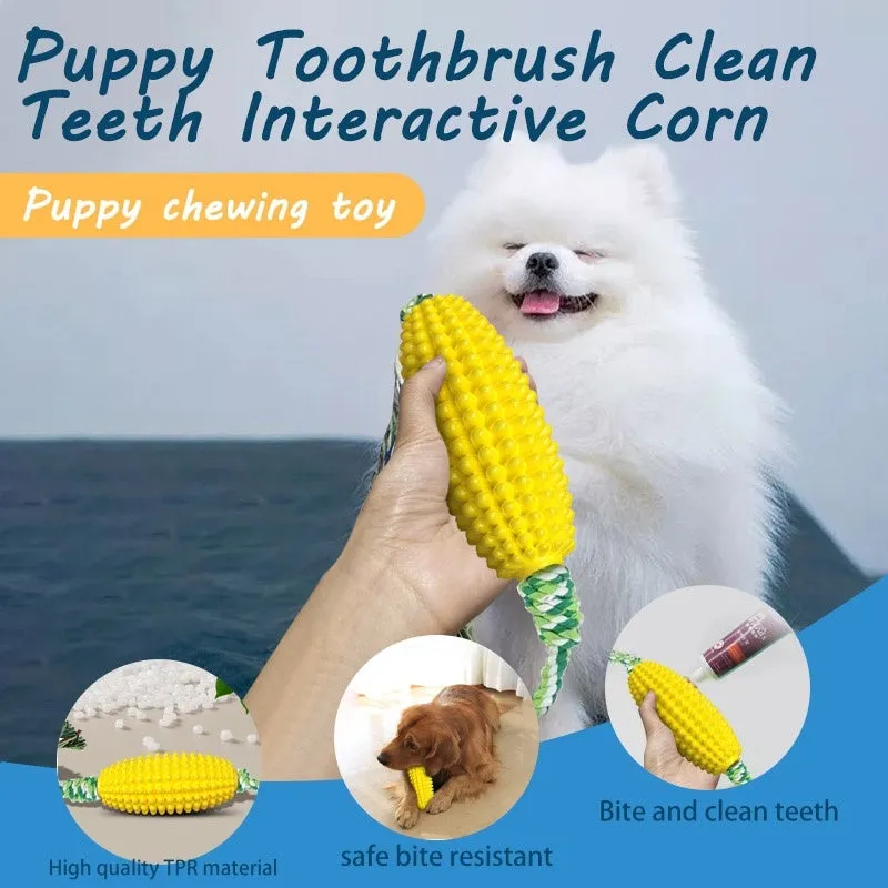 Interactive dog toothbrush toy in corn shape, TPR material, Green colour, for cleaning teeth