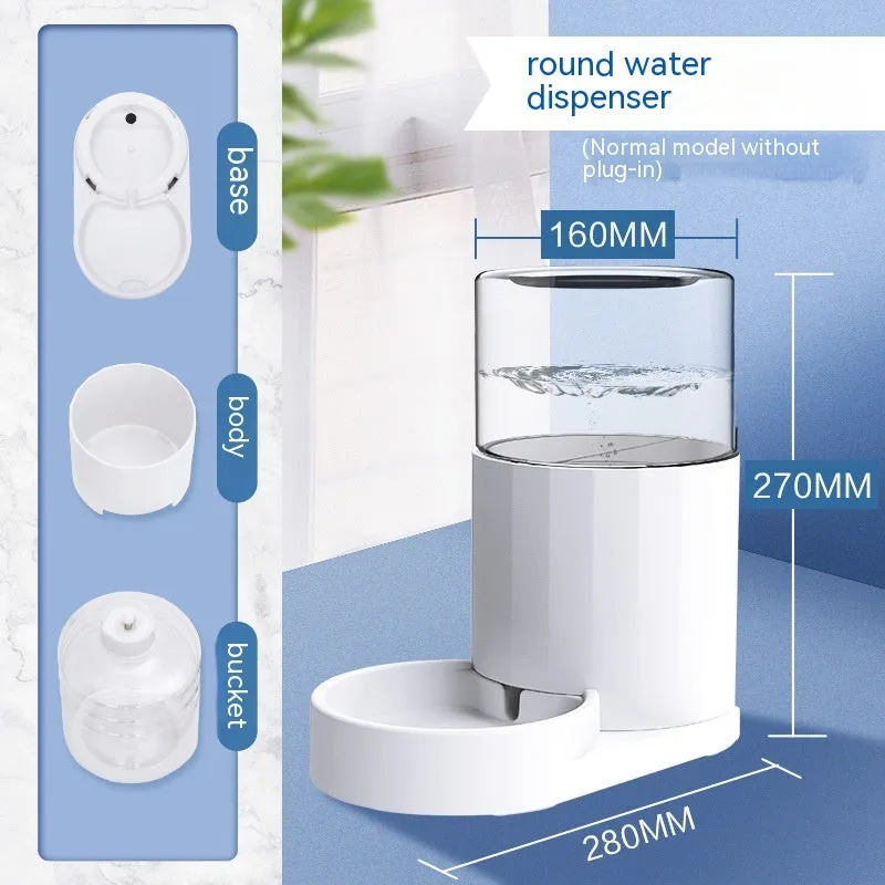 Cat water fountain automatic feeder set round white food grade PP plastic water dispenser and feeder on floor