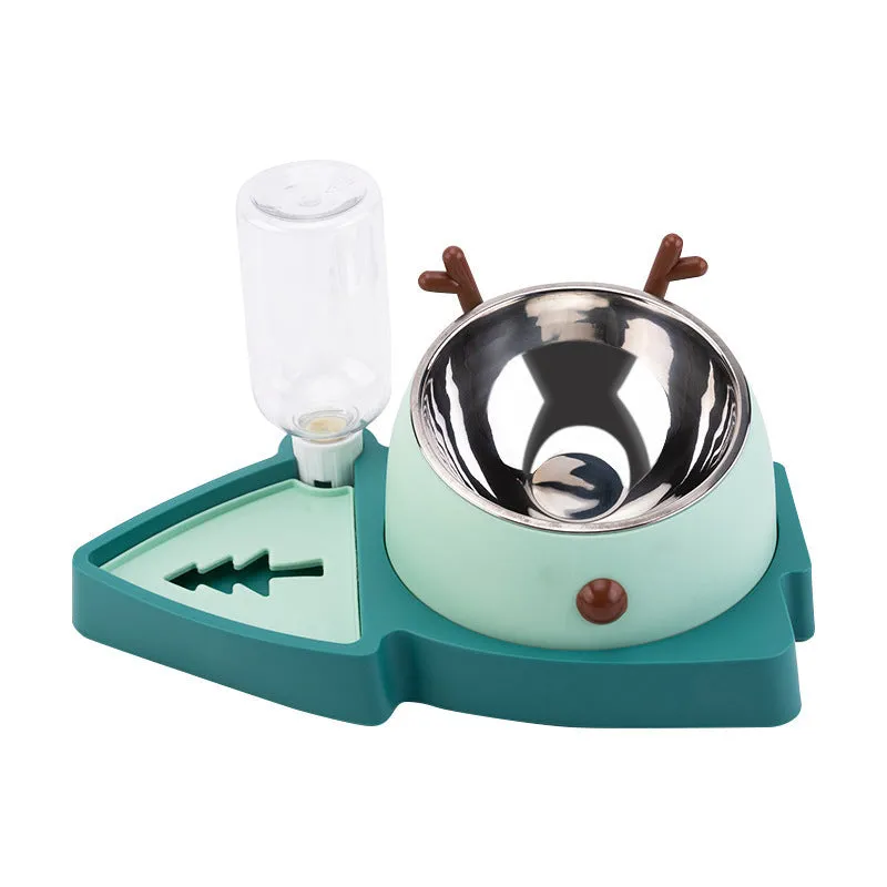 Green pet slow feeder bowl with stainless steel insert and detachable water tray on floor