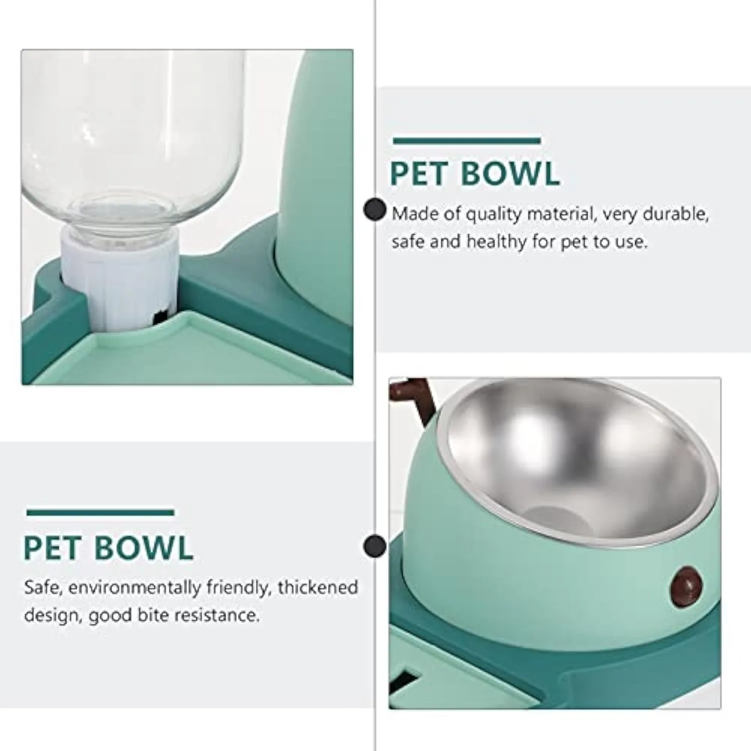 Green pet slow feeder bowl with stainless steel insert and detachable water tray on floor