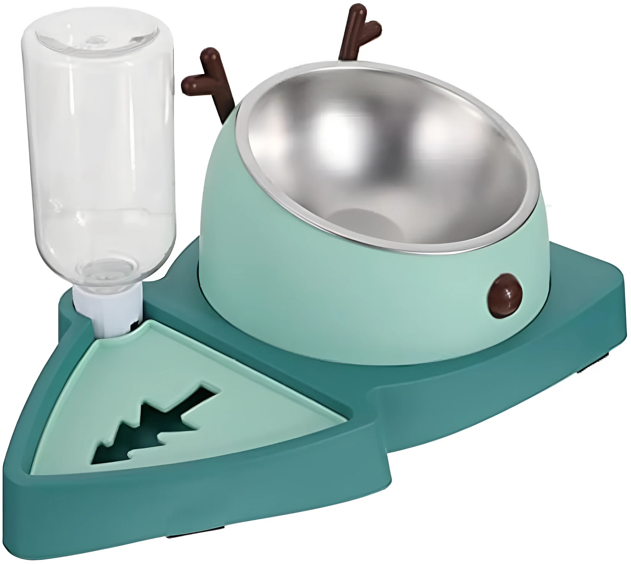 Green pet slow feeder bowl with stainless steel insert and detachable water tray on floor