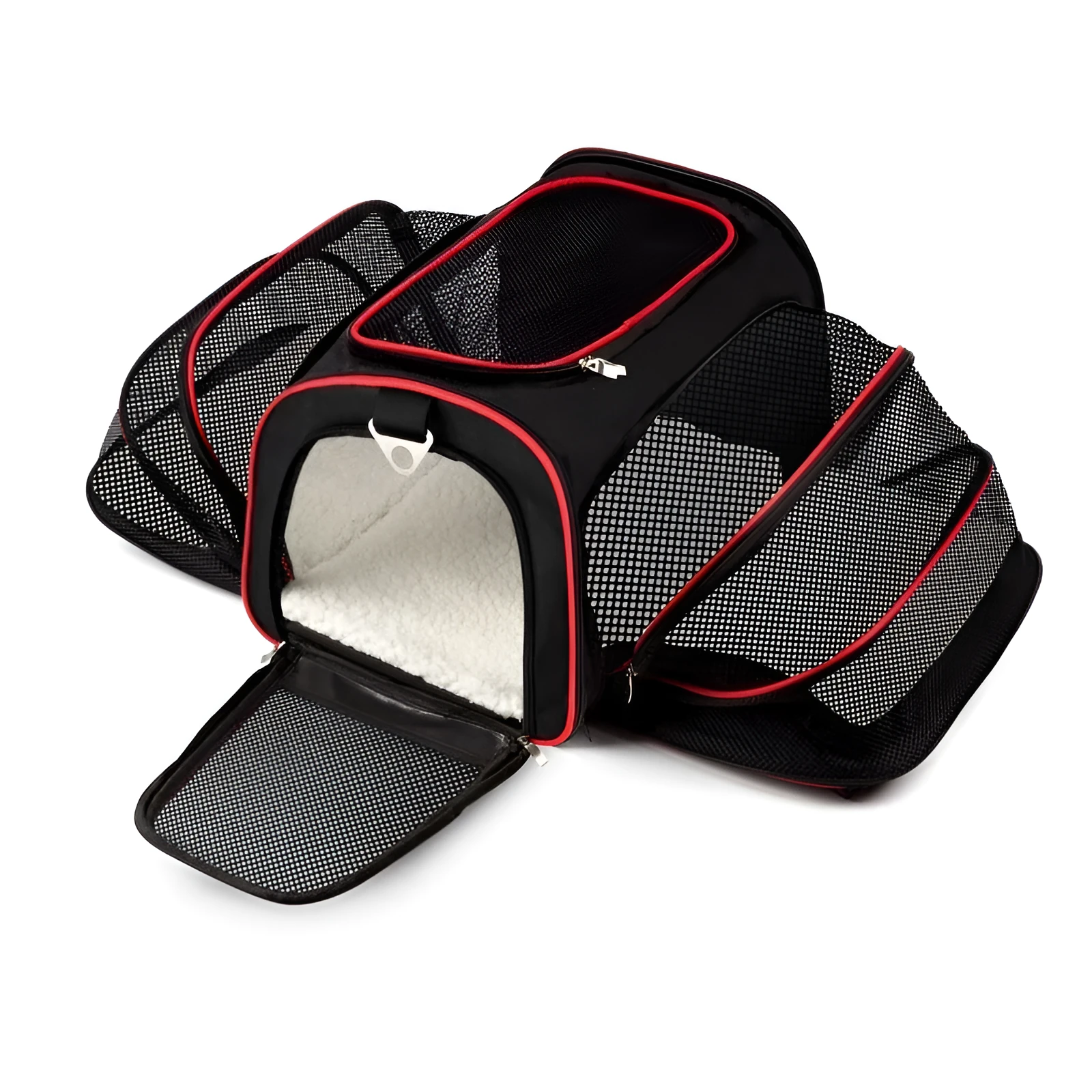 Pet Trolley Bag Mesh Car Kit in black, showing mesh sides and pull handle, size 46x28x28cm for pets up to 7.5 kg