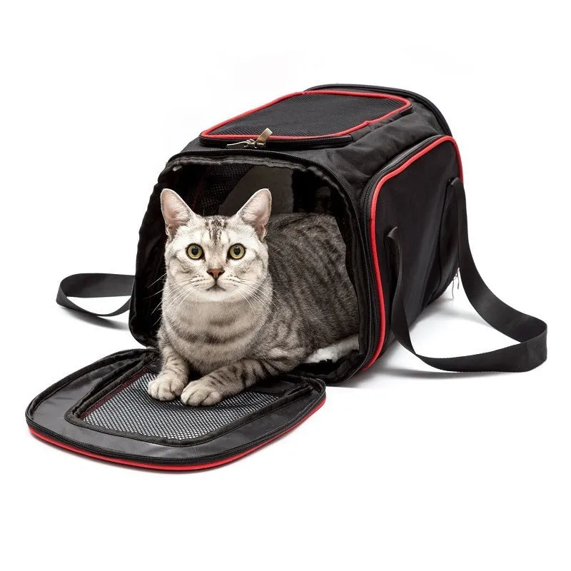 Pet Trolley Bag Mesh Car Kit in black, showing mesh sides and pull handle, size 46x28x28cm for pets up to 7.5 kg