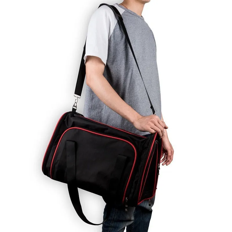 Pet Trolley Bag Mesh Car Kit in black, showing mesh sides and pull handle, size 46x28x28cm for pets up to 7.5 kg