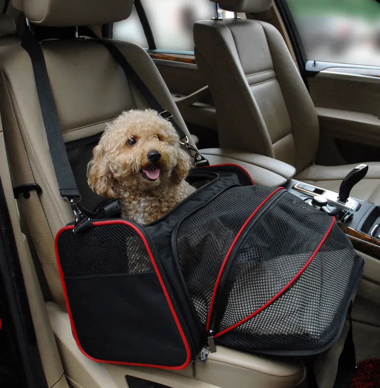 Pet Trolley Bag Mesh Car Kit in black, showing mesh sides and pull handle, size 46x28x28cm for pets up to 7.5 kg