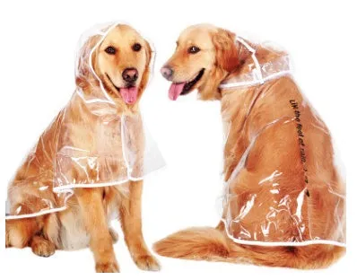 Transparent white waterproof raincoat for large dogs, size 3XL to 7XL, laid flat on a surface.