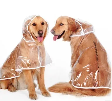 Transparent white waterproof raincoat for large dogs, size 3XL to 7XL, laid flat on a surface.