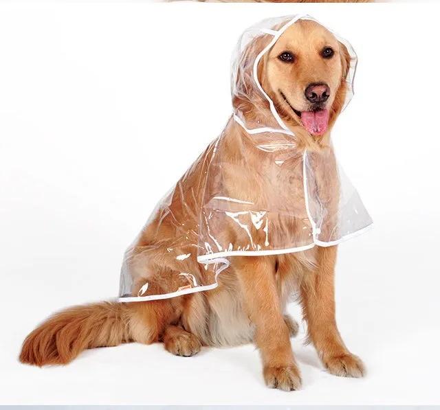 Transparent white waterproof raincoat for large dogs, size 3XL to 7XL, laid flat on a surface.