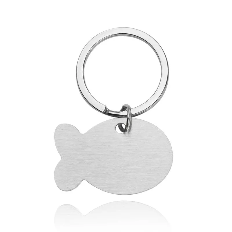 Personalised engraved stainless steel bone-shaped pet ID tag keychain in gold finish for cat or dog collar