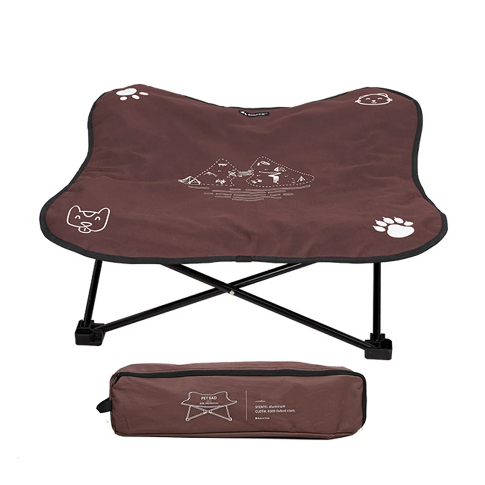 Outdoor pet folding bed with aluminium alloy X-frame and black 600D Oxford cloth sleeping surface