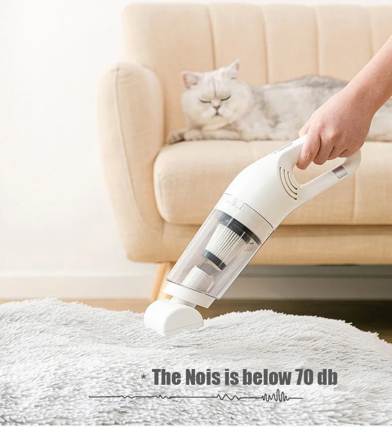 Electric pet hair absorber with 28000Pa suction, wireless charging, white colour, includes floor brush and hair remover brush
