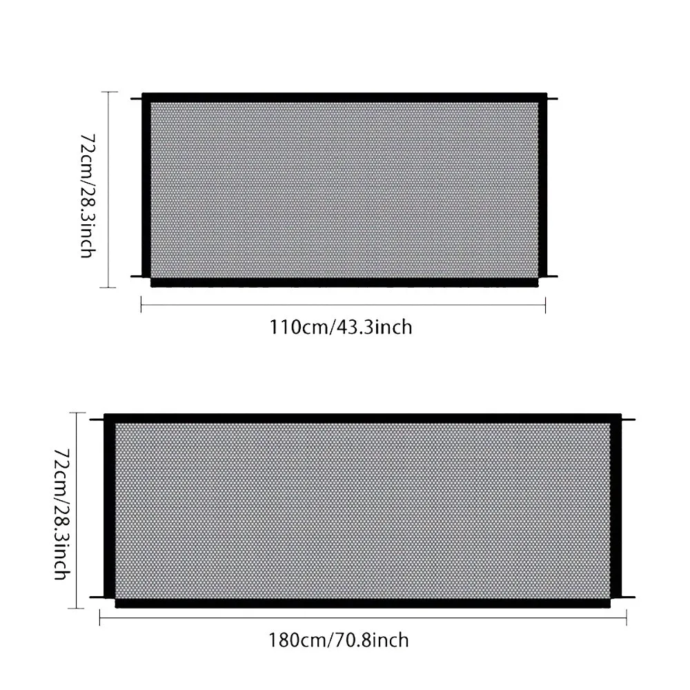 Foldable pet dog fence made of fibreglass mesh for indoor use, no drilling required, with hooks for doorway installation