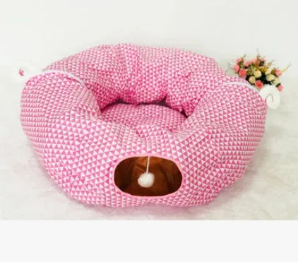 Rolling Dragon 25x25x9cm cloth cat litter pad tunnel sleeping bag rest toy in pink colour