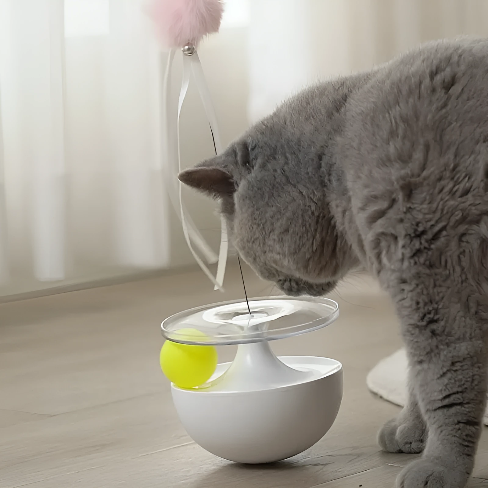 Interactive self-congratulating funny stick tumbler for cats in green, white, and pink, 142x107mm HIPS PC toy