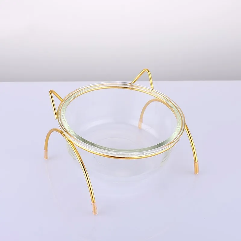Glass cat bowl with iron rack, double and single options for cats and small dogs
