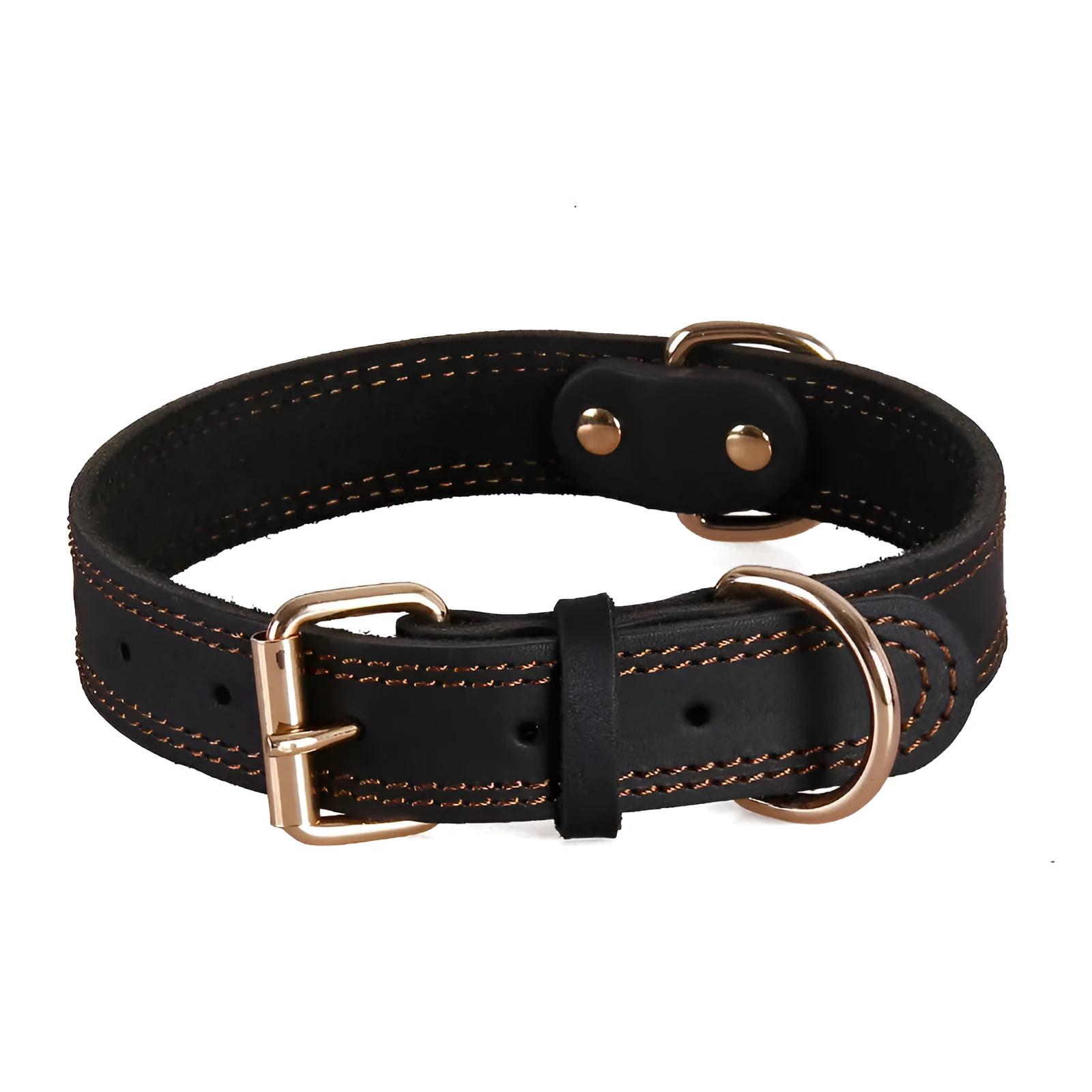 Genuine cowhide dog collar in black available in sizes S, M, L for medium and large dogs