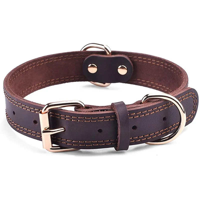 Genuine cowhide dog collar in black available in sizes S, M, L for medium and large dogs