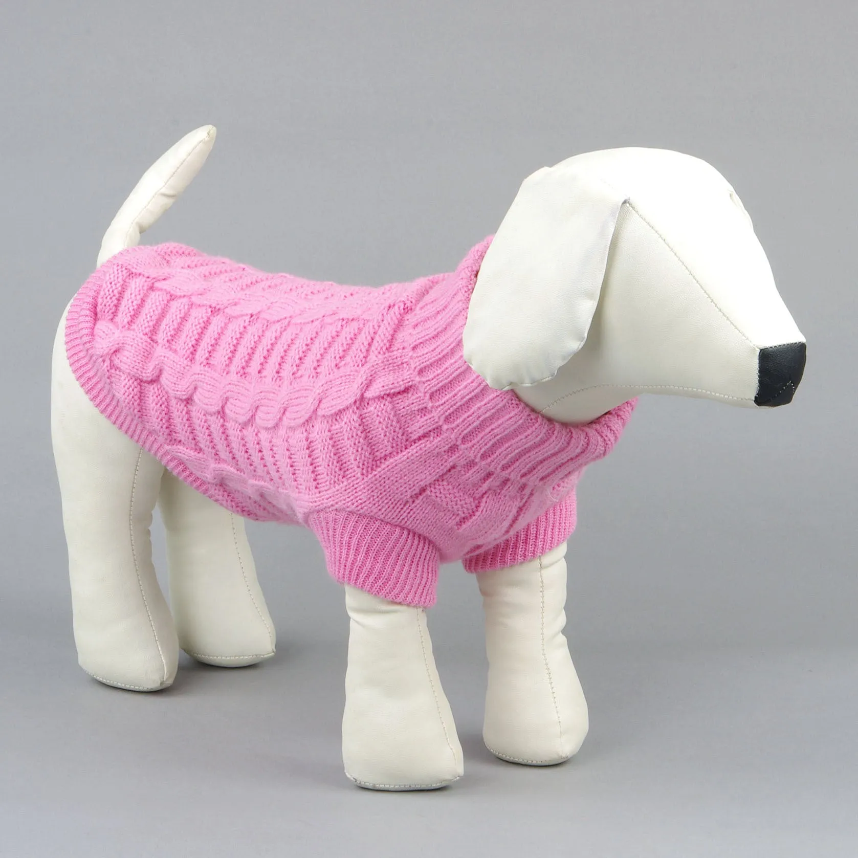 Solid colour acrylic dog sweater in red on small dog with knit fabric