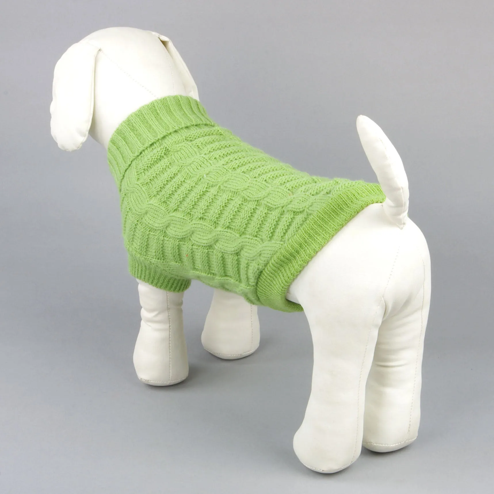 Solid colour acrylic dog sweater in red on small dog with knit fabric