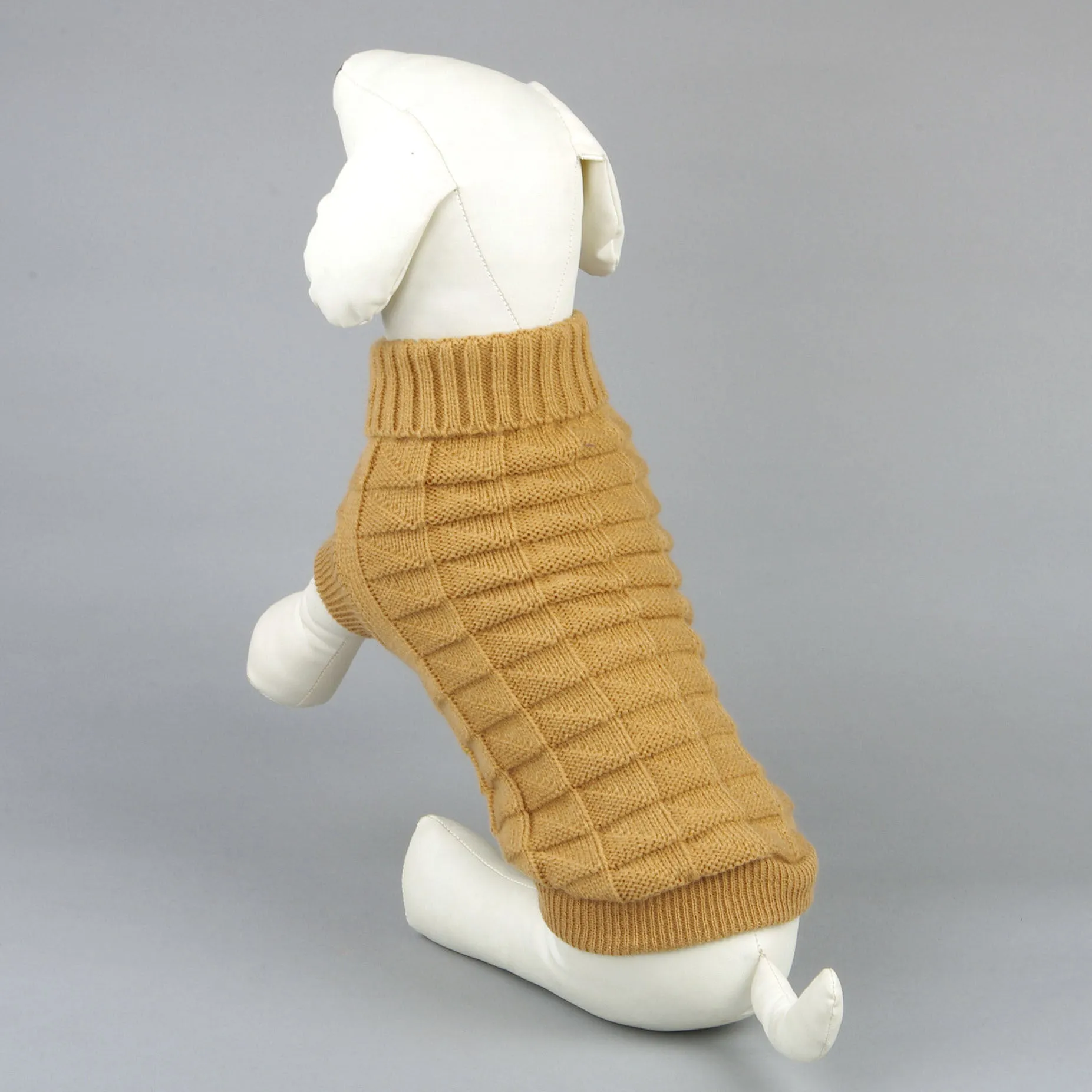 Solid colour acrylic dog sweater in red on small dog with knit fabric