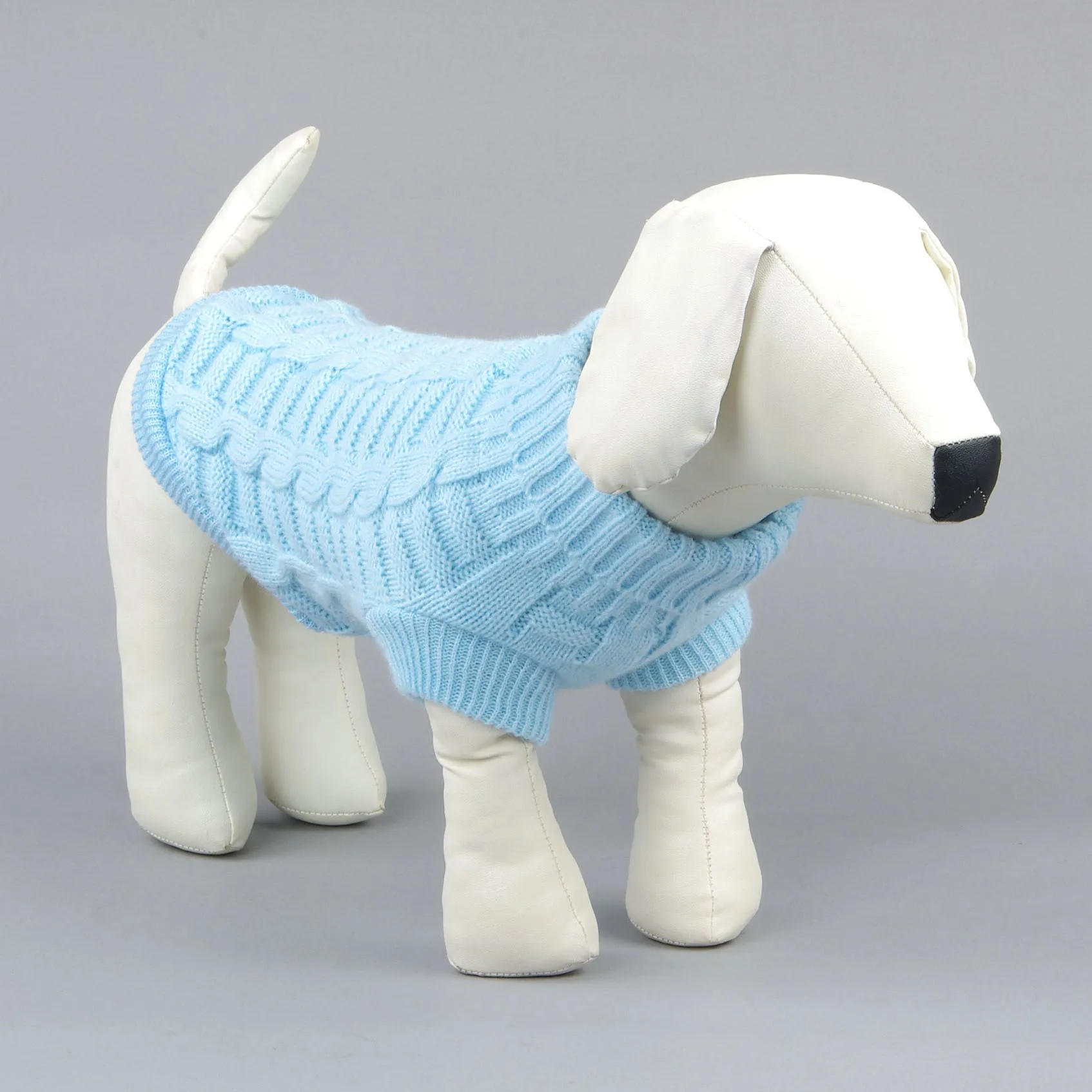 Solid colour acrylic dog sweater in red on small dog with knit fabric