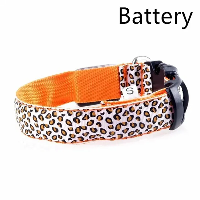 Rechargeable LED dog collar made of nylon webbing with USB charging available in multiple colours and sizes for small to large dogs