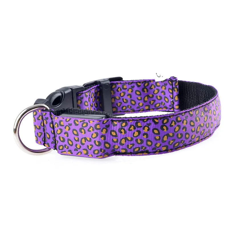 Rechargeable LED dog collar made of nylon webbing with USB charging available in multiple colours and sizes for small to large dogs