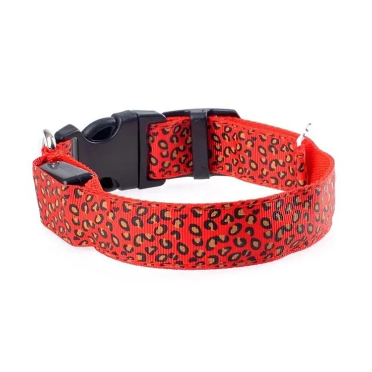 Rechargeable LED dog collar made of nylon webbing with USB charging available in multiple colours and sizes for small to large dogs