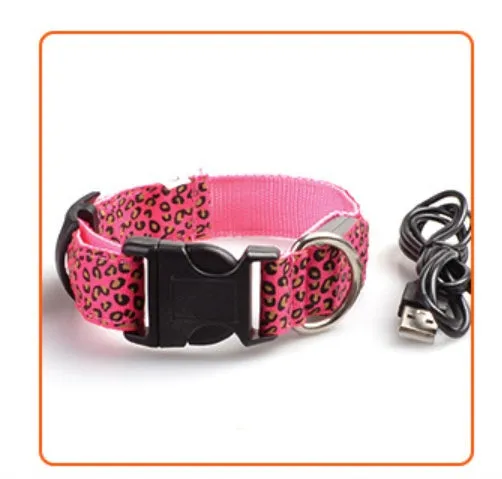Rechargeable LED dog collar made of nylon webbing with USB charging available in multiple colours and sizes for small to large dogs